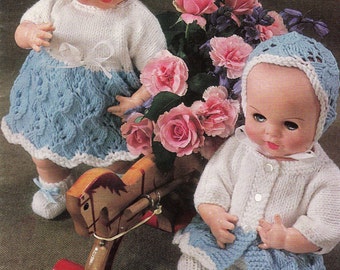 Baby Doll clothes knitting pattern in DK wool- fits 12  inch dolls- Vintage pattern