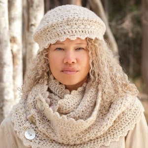 Crochet Beret Hat & Cowl Crochet Pattern Woman&#39;s one size ~ Aran Medium Yarn 10 ply worsted PDF Instant download