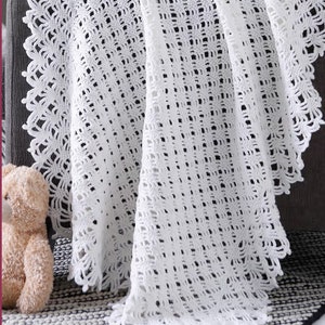 Crochet Pattern Lacy Diamonds Baby Christening Blanket - Shawl- 38 x 48" Christening-medium weight yarn
