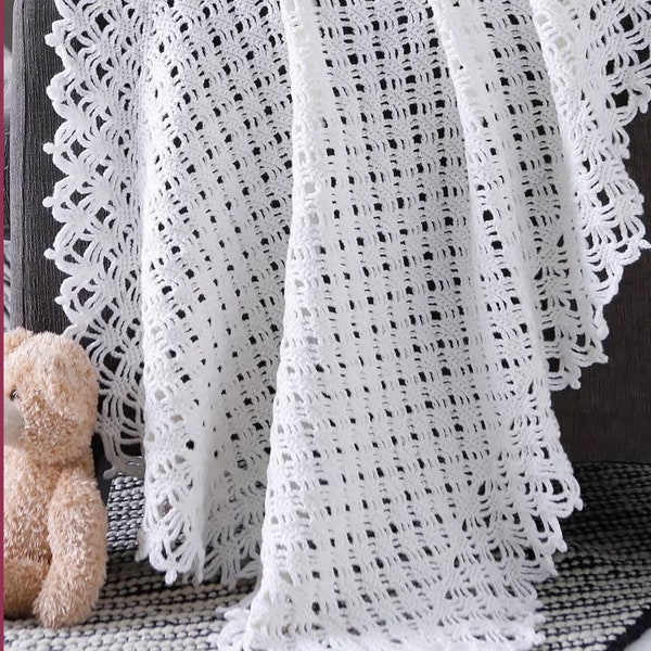 Crochet Pattern Lacy Diamonds Baby Christening Blanket - Shawl- 38 x 48" Christening-