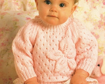 Child's Sweater- Jumper- Lacy Flower design- gorgeous--DK/8Ply yarn- Chest 16-22 Inches ~ Knitting pattern ~ Instant download