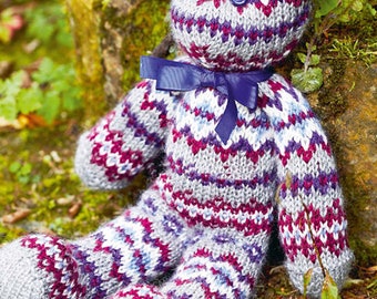 Easy Teddy bear Toy to Knit - Aran 10ply Worsted  wool- Knitting pattern-16" when complete Download PDF