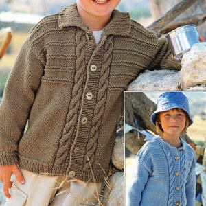 Child's Easy Cable Cardigan& Hooded Jacket Boy Girl Knitting Pattern AranWorsted weight Instant Download-18-28 chest immagine 2