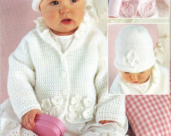 Baby Crochet Cardigan- Dress and Hat, 4Ply Wool. Fits Birth up to 6 years, Instant download Crochet Pattern