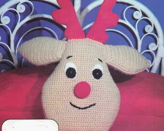 PDF Crochet Pattern-Rudolph the Reindeer cushion in 4 ply wool