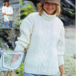Woman&#39;s Ladies- Long Aran/ Worsted Weight Jumper, Sweater- Knitting Pattern- Instant download PDF