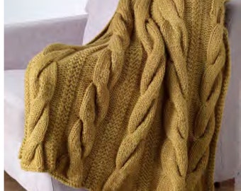 Big Chunky Cable Throw-Blanket-Afghan- Knitted in Thick & Quick Yarn-48 x 48"Knitting Pattern Instant Download