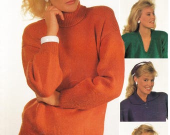 Woman's Easy Knit Classic Sweaters Choice of 5 necklines Knitting Pattern DK 8 Ply Light worsted 30-40" Download PDF- Vintage knitting