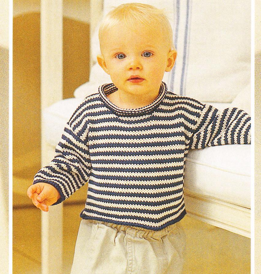 Easy Striped or plain roll neck sweater ~ 3mth - 10 years Toddler Child Kids ~ DK Cotton-8 Ply Light Worsted Knitting Pattern PDF Download