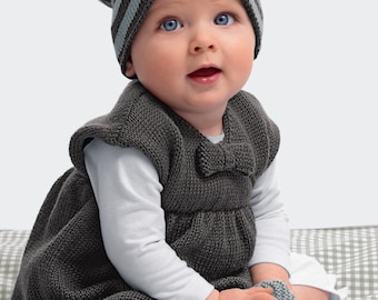 PDF Knitting Pattern- Baby Pinafore dress ,Hat and Shoes- DK/8Ply wool- Fits 1-12 months- Instant download