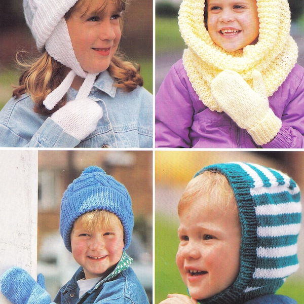 Childs Balaclava- Snood-Pull on hat- Mitts- DK/8 Ply wool-Easy quick - Knitting Pattern PDF Instant download -2-12 years