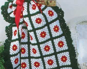 Poinsettia  squares Christmas Afghan Crochet Pattern worsted weight wool measures 52 x65 when complete Download Crochet Pattern