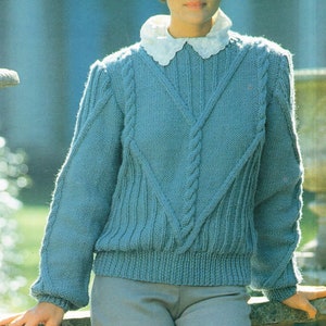 Woman&#39;s Cable Rib Sweater Jumper -Chunky bulky  wool -36-42ins Instant Download Knitting Pattern PDF