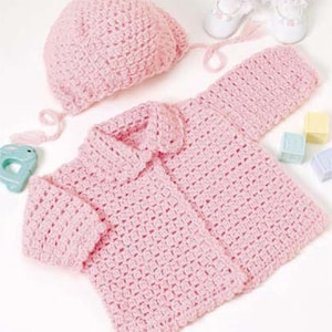 PDF crochet Pattern- Baby girl jacket and hat pattern- fits chest 17-18 inches