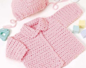 Baby girl jacket and hat pattern- fits chest 17-18 inches Crochet Pattern Download PDF DK 8 ply Light worsted yarn