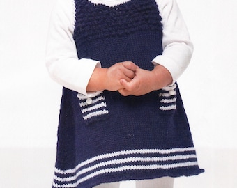 PDF Knitting Pattern-Baby Girl Pinafore-Dress- Easy DK ( 8 ply ) 3-24 months  Instant Download