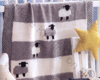 Sheep Blanket-Afghan in Aran wool 10 ply  23 x 21" PDF Knitting Pattern Instant Download