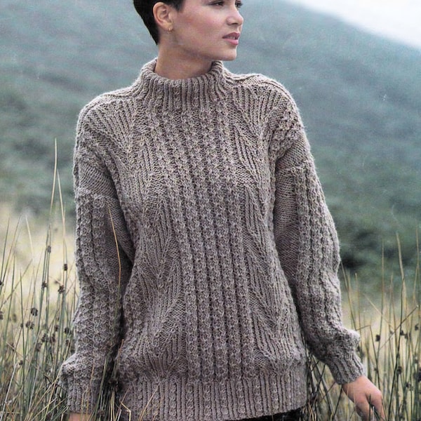 Woman's Aran Arrow stitch Cable Sweater- Aran wool-32-40 Ins- Instant Download Knitting Pattern