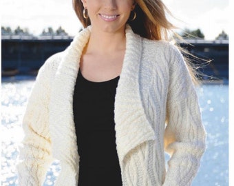 Womans Cable wrap jacket Cardigan in Aran  10 Ply worsted weight wool- fits 75-110 cm chest