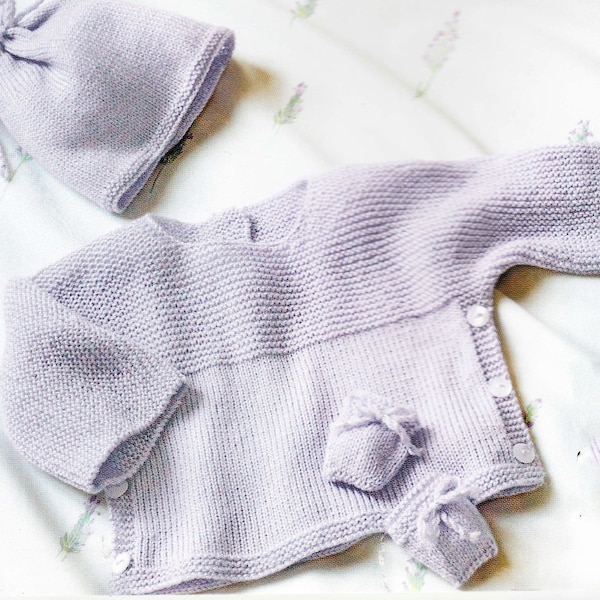 Easy Premature baby Vest/ Jumper, hat and mitts- 3ply wool- Knitting Pattern download