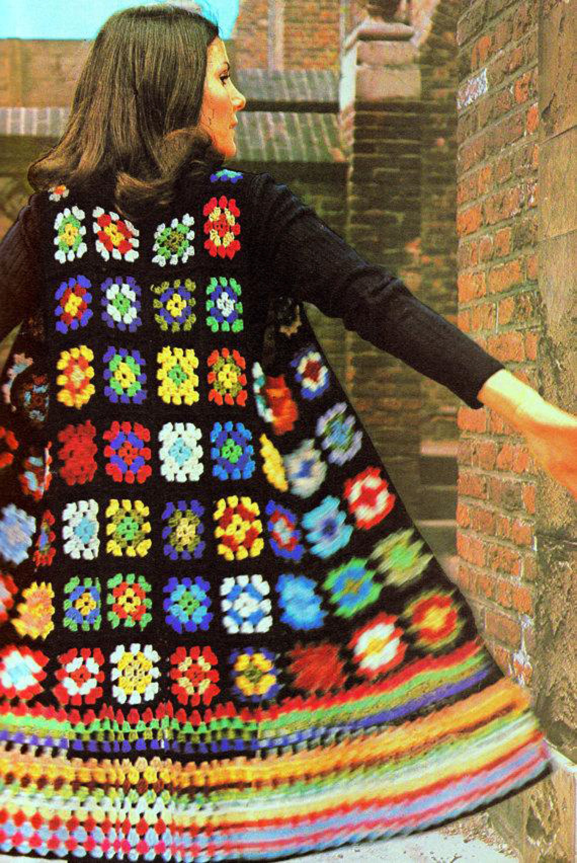Granny Squares Boho Long Midi Waistcoat Vest Vintage 1970's Festival Hippie  Retro 34 36