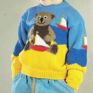 Sailing Teddy, sweater- Jumper- Pullover- Knitting Pattern Instant Download-22-28&quot; chest