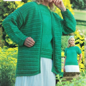 Woman&#39;s Easy edge to edge cardigan & short sleeved - Jumper in DK 8Ply Light worsted wool -30-52ins Instant Download Knitting Pattern PDF