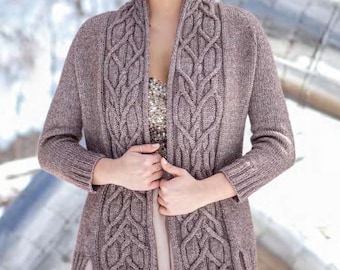 PDF Knitting Pattern- ladies Aran Cable front cardigan-Jacket- fits chest 30-54 inches Instant Download
