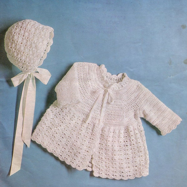 Copley Cadet 3 py Matinee coat and bonnet Crochet pattern PDF, lovely old pattern