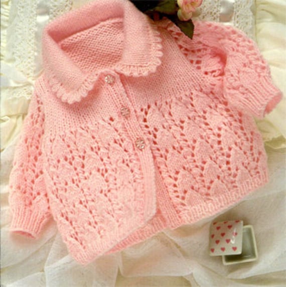 PDF Knitting Pattern Baby girl lacy cardigan Knitted in DK 8 ply wool fits 19 22 chest