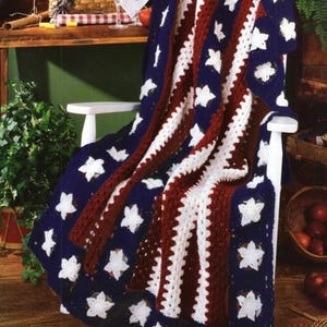 American Flag USA Stars & Stripes Patriotic Afghan Blanket Bedspread 46&quot; x 61&quot; Worsted Aran Wool Crochet Pattern PDF Instant Download