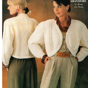 Woman&#39;s edge to edge Aran bolero Jacket Knitting pattern, cable pattern 32&quot; -38&quot; chest, Aran- 10 ply worsted wool- Pattern download PDF