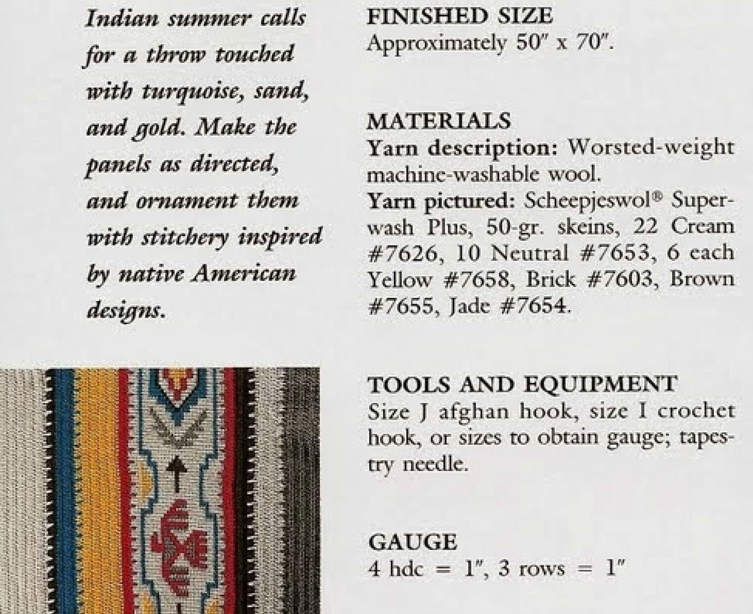 Native American Indian Afghan Blanket- Vintage Crochet