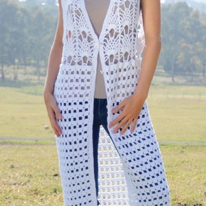 Woman- Ladies Long Crochet Waistcoat- JACKET- DK- 8 ply Bust 76-112Cm- Crochet Pattern- Instant Download