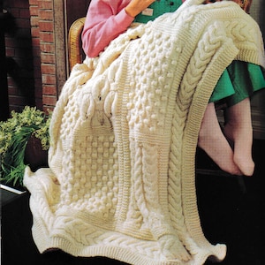 Aran Bobbles- cables Afghan Blanket Throw  Knitting pattern- Aran 10 ply worsted wool- download PDF