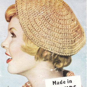 Woman's Vintage Crochet Beret & Cap Crochet Pattern one size ~ DK 8 ply Wool-PDF Instant download