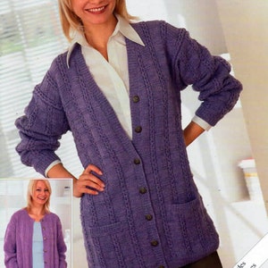 Knitting Pattern Instant Download-Woman Ladies Cardigan Longline Loose Fit Jacket larger Sizes 32-54" DK 8ply