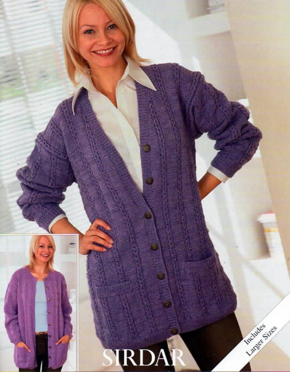 Knitting Pattern Instant Download woman Ladies Cardigan Longline Loose Fit Jacket Larger Sizes 32 54 DK 8ply Etsy