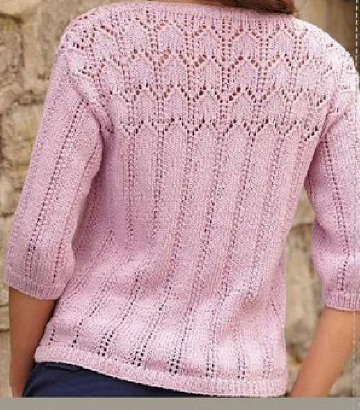Woman's Cotton DK Lace Crop Sleeve Sweater- Jumper-pullover