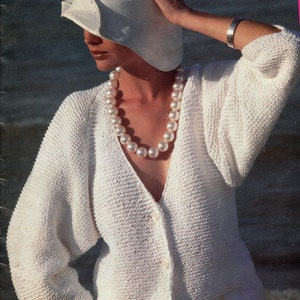 Woman&#39;s easy Garter stitch cardigan- V neck- raglan sleeves Aran- 10 ply Worsted yarn- chest 32&quot; - 40&quot; knitting pattern download PDF