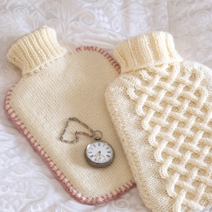 PDF Knitting Pattern  Hot water bottle covers- 2 designs on 1 pattern- Chunky wool