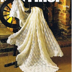 PDF Knitting Pattern-Baby Vintage knitted shawl in 3ply wool- size 48&quot;