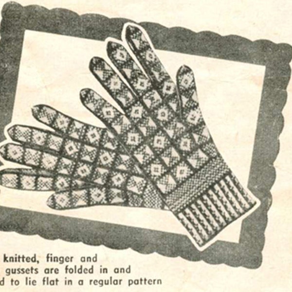 PDF Knitting Pattern - Vintage Sanquhar Ladies gloves pattern ready to Download 3ply Fingering wool