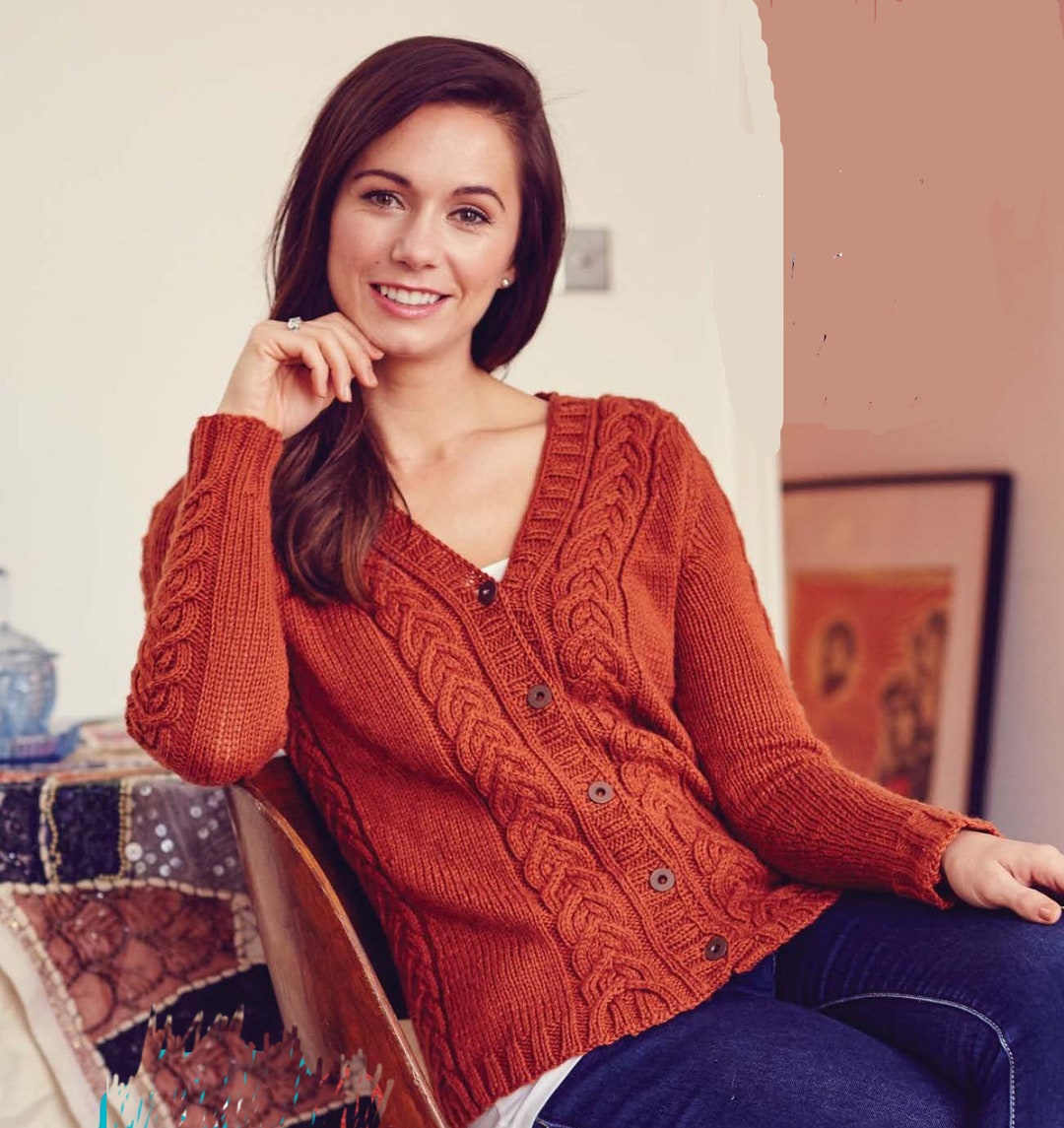 Rib Stitch With Cable V Neck Cardigan Women