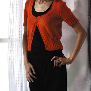 Ladies  Scoop neck Cropped Short sleeved Cardigan with pockets 32-40ins Aran 10 ply Worsted Yarn Download Knitting Pattern PDF