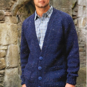 Easy Men&#39;s Chunky Raglan Cardigan V Neck  with Pockets & Woman&#39;s Long Round neck 30&quot; - 48&quot; Chunky 12 Ply Knitting Pattern PDF Download
