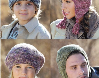 Man's woman's Childs T bag Hat, Helmet, Beret & Balaclava Knitting Pattern-DK 8 Ply Light worsted wool fits age 4y to adult- download PDF