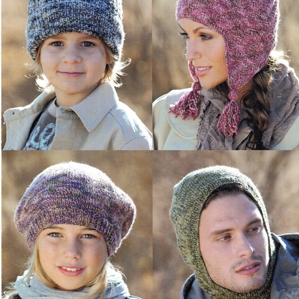 Man's woman's Childs T bag Hat, Helmet, Beret & Balaclava Knitting Pattern-DK 8 Ply Light worsted wool fits age 4y to adult- download PDF