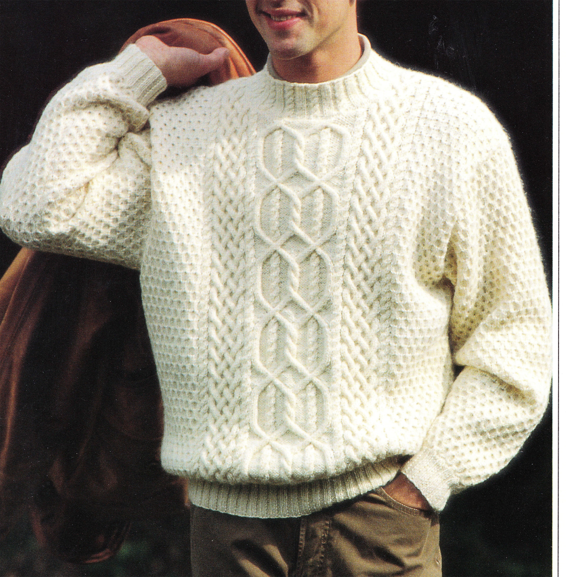 【YOURNUS】Apel Span Over Knit Man's Cable Aran Sweater-jumper-pullover-34- 44
