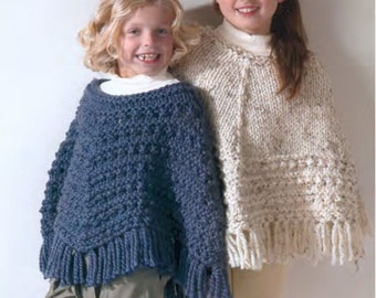 Childs -Ladies Easy Quick Knit Poncho- Chunky wool - 24-42" ins chest PDF Knitting Pattern- Instant Download